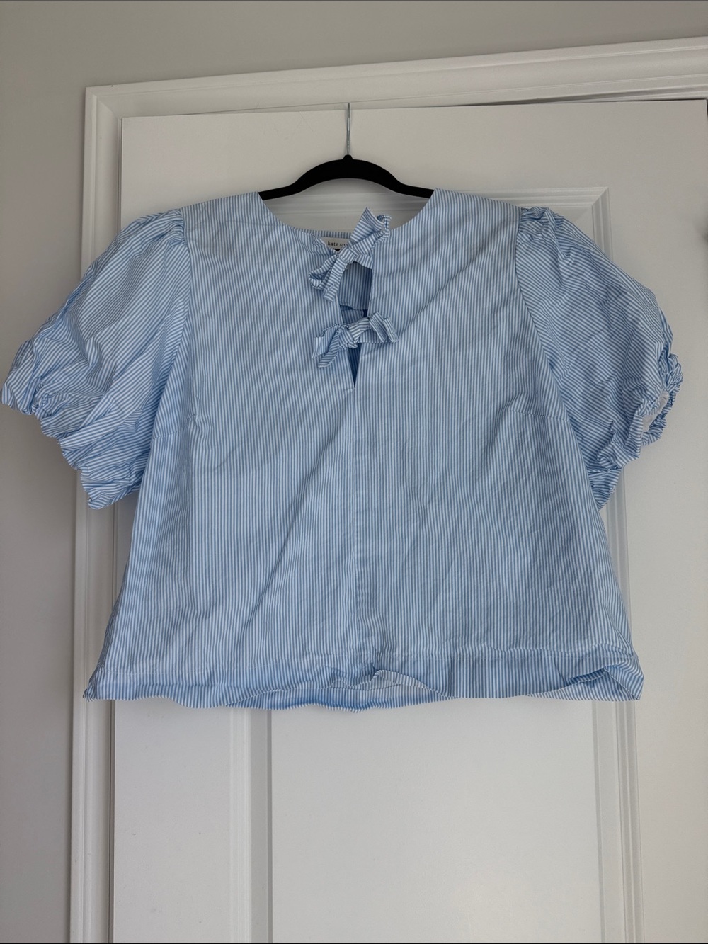 kate spade Light Blue Striped Puff Sleeve Bow-Back Top